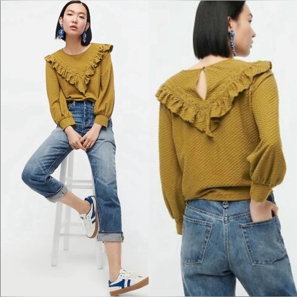 J. Crew Long Sleeve Honeycomb Top in Olive Size XXS